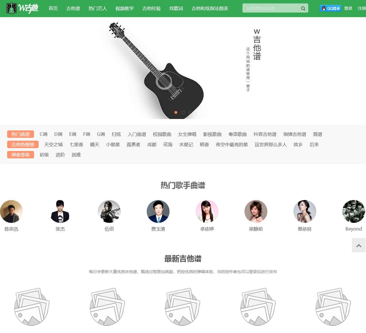 吉他谱下载,吉他入门教学,吉他弹唱教学 - W吉他谱