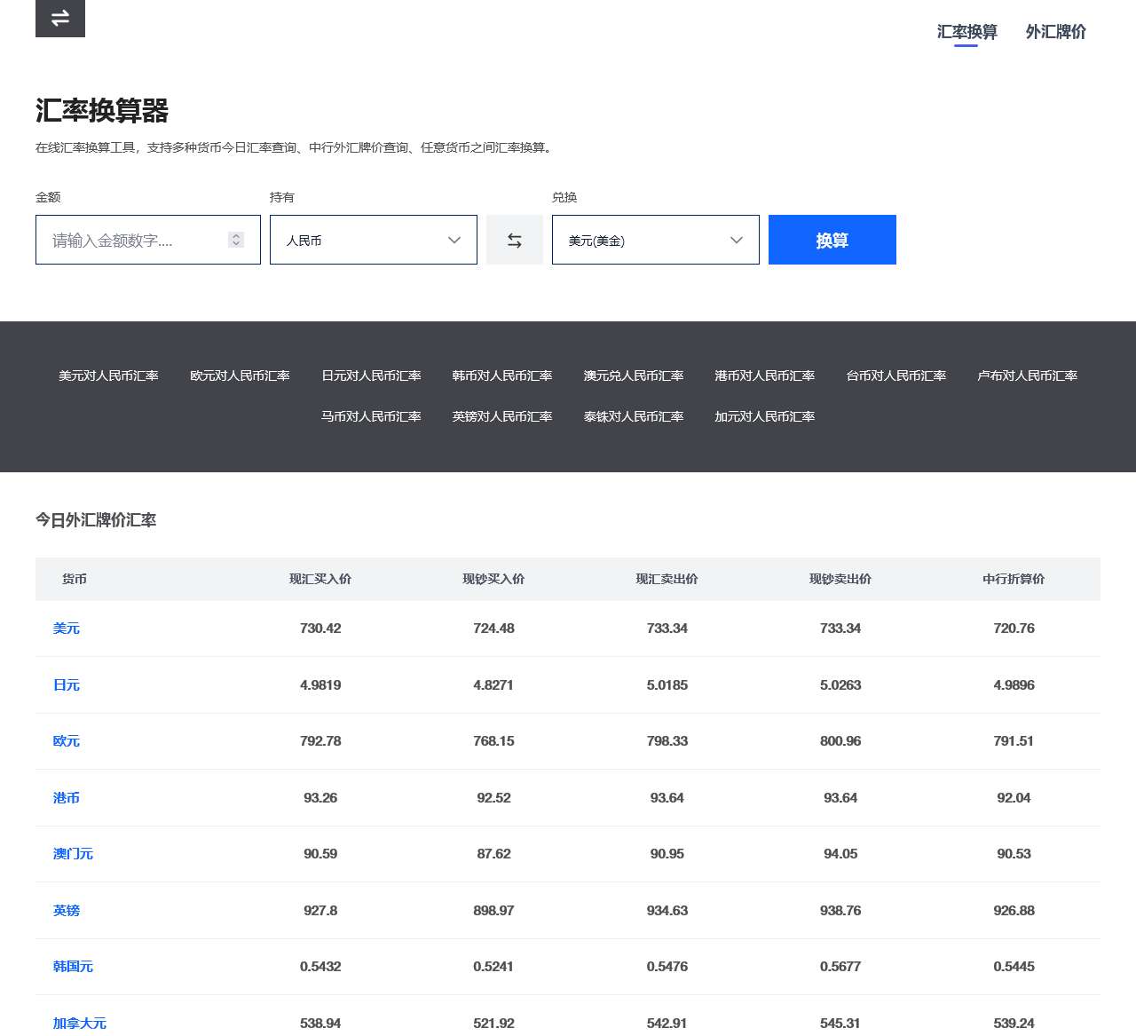 汇率换算 – 今日汇率换算器