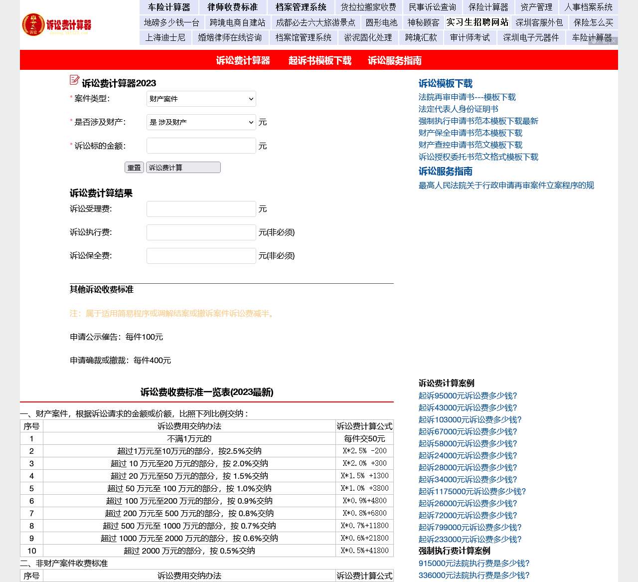 诉讼费计算器-诉讼费收费标准2023计算器 – 财产案件