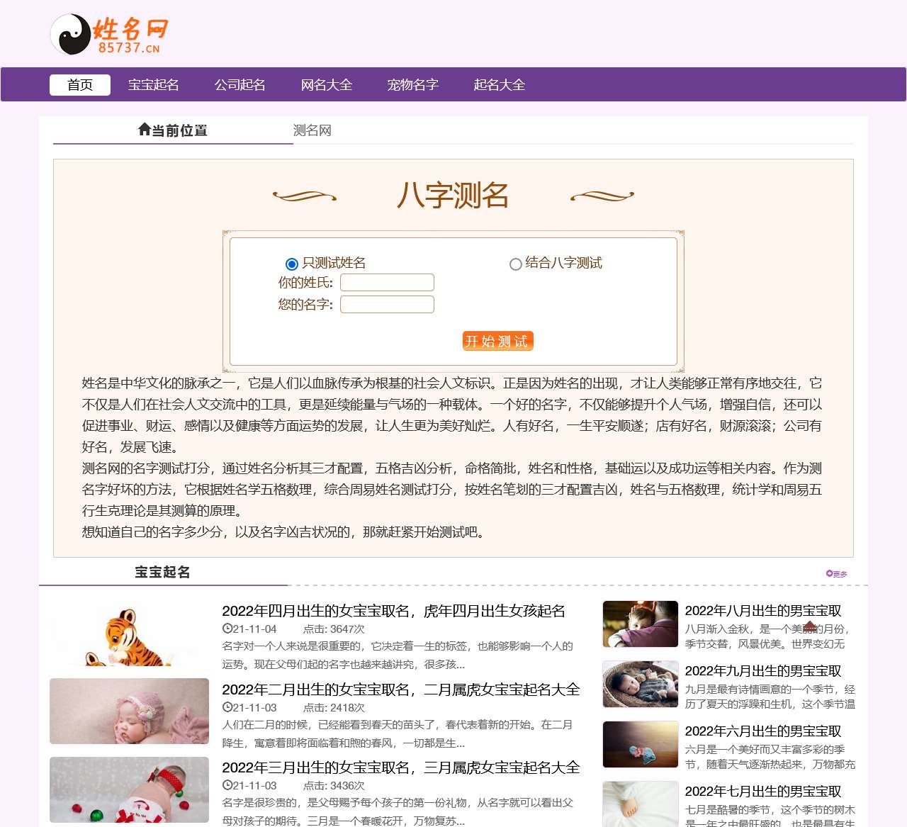 姓名测试打分-2023免费起名字评分-100分名字查询-最准确生辰八字测名网