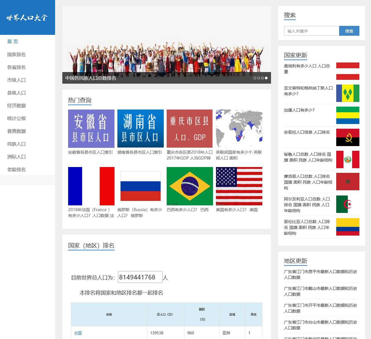 世界人口大全-2019年世界人口和中国各地人口数据大全