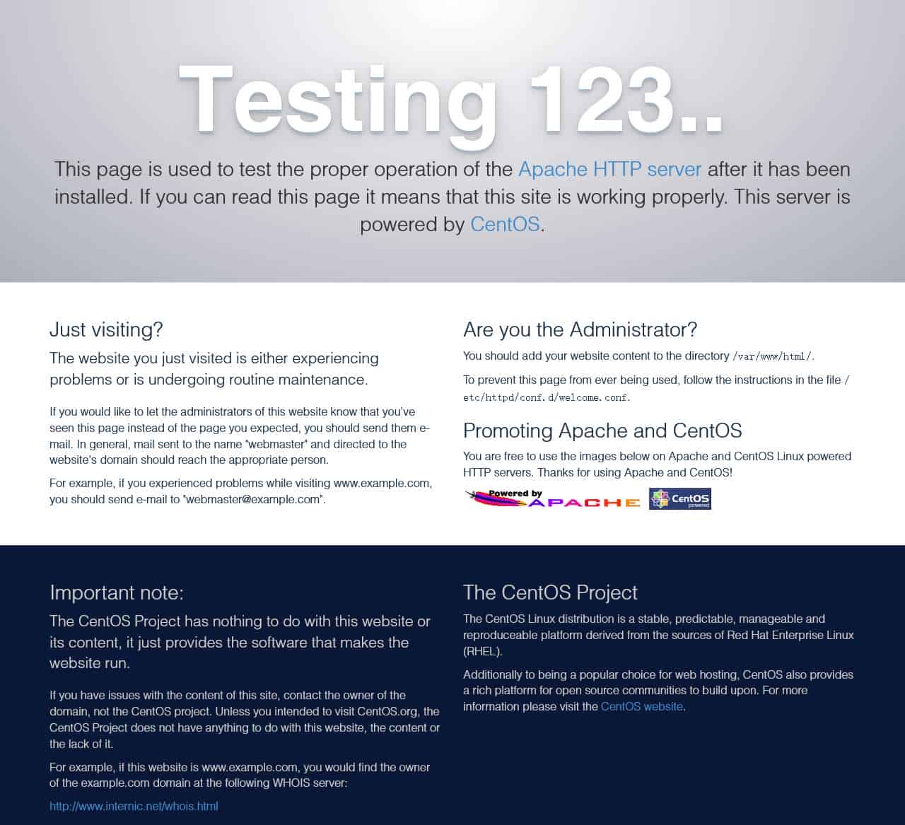 Apache HTTP Server Test Page powered by CentOS