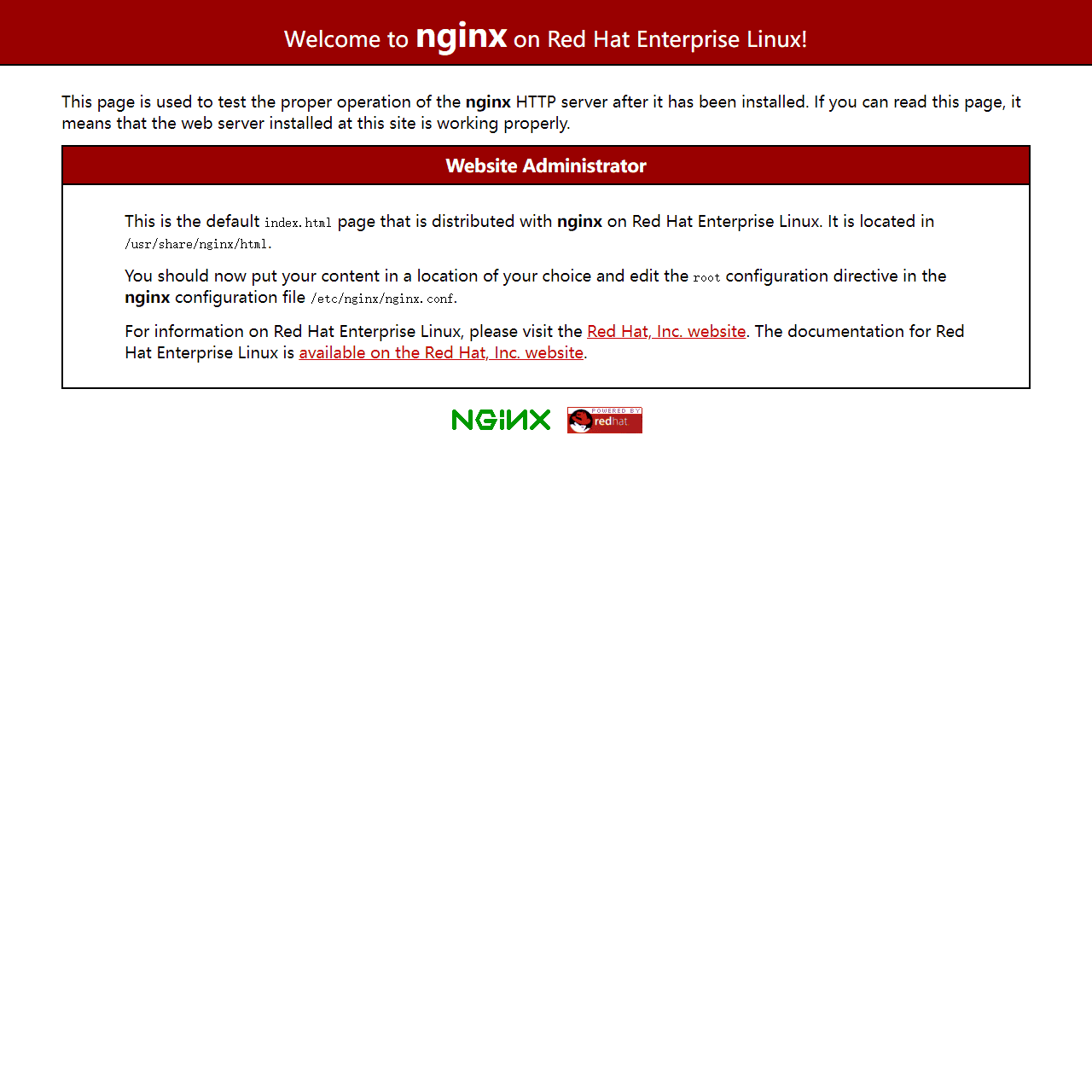 Test Page for the Nginx HTTP Server on Red Hat Enterprise Linux