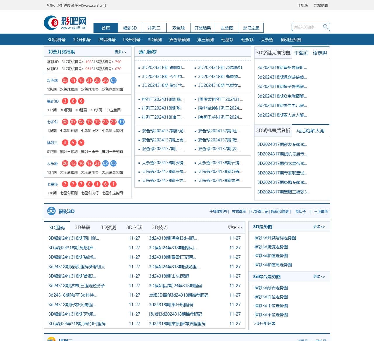 「彩吧网」提供3d试机号