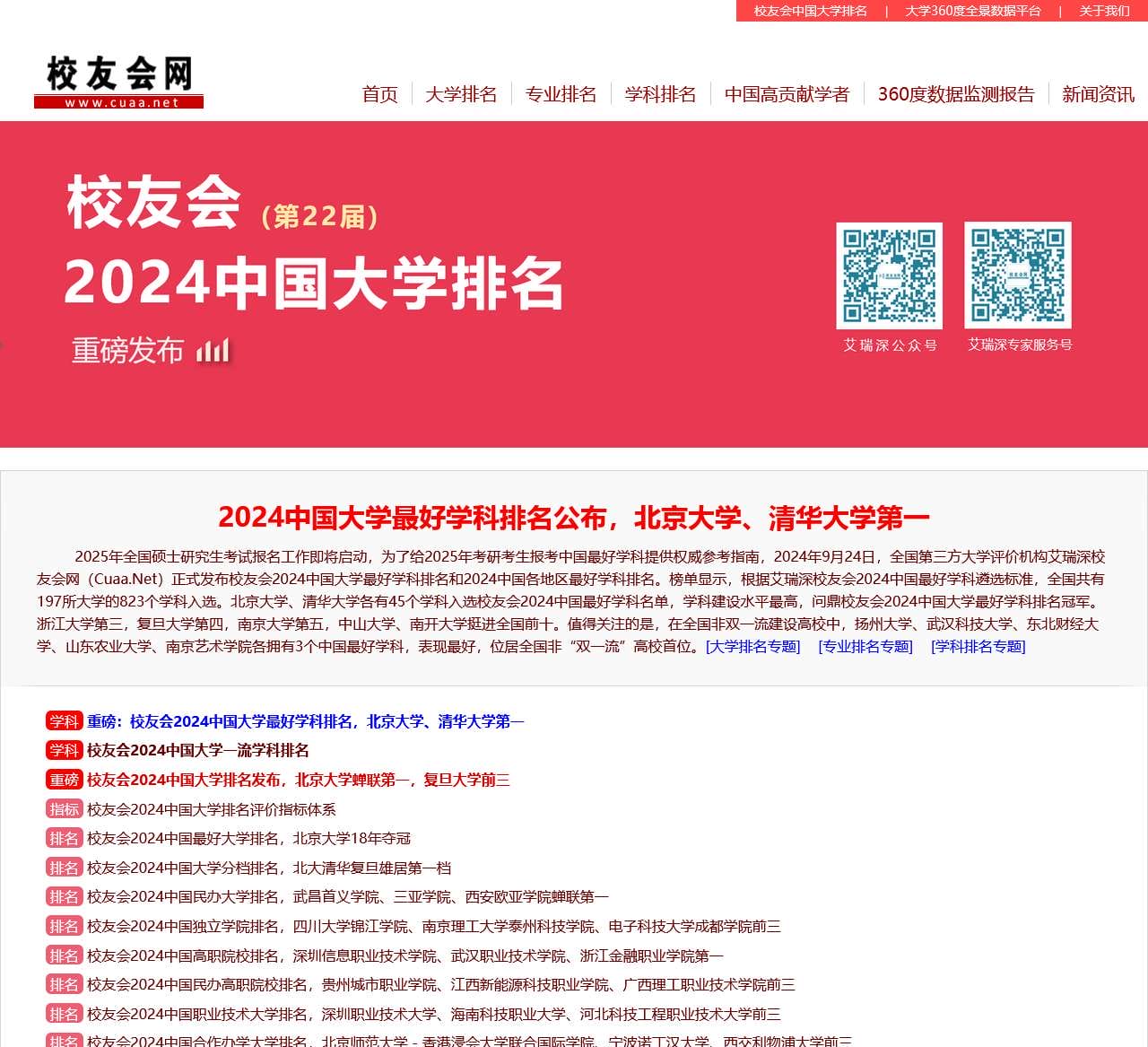 艾瑞深校友会网—校友会中国大学排名