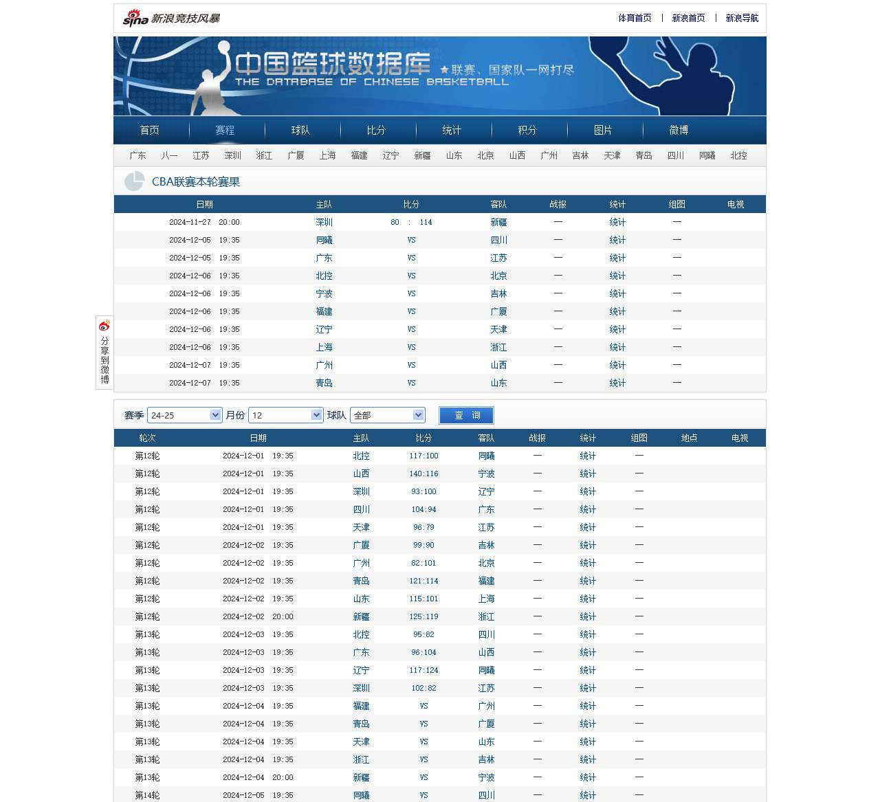 CBA联赛赛程赛果